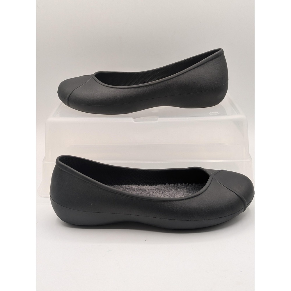Crocs Shoes Womens Size 9 Black Faux Fur Lined Ballet Flats Comfort Warm